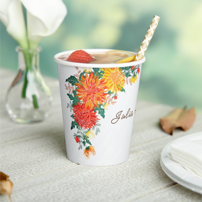 Pastel Orange Yellow Spring Dahlia Blume Hochzeit Pappbecher (In Situ)