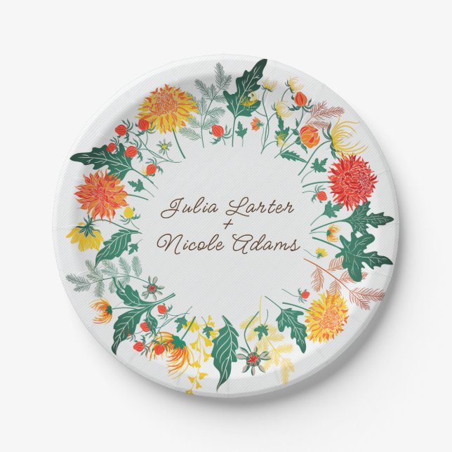 Pastel Orange Yellow Spring Dahlia Blume Hochzeit Pappteller (Vorderseite)