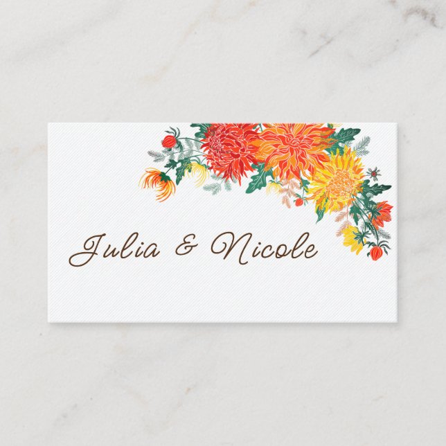 Pastel Orange Yellow Spring Dahlia Blume Hochzeit Platzkarte (Vorderseite)