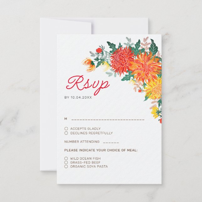 Pastel Orange Yellow Spring Dahlia Blume Hochzeit RSVP Karte (Vorderseite)
