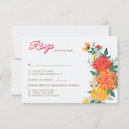 Pastel Orange Yellow Spring Dahlia Blume Hochzeit RSVP Karte