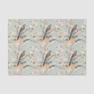 Pastel Orientalischer Vogel und Fruchtblüten Seidenpapier