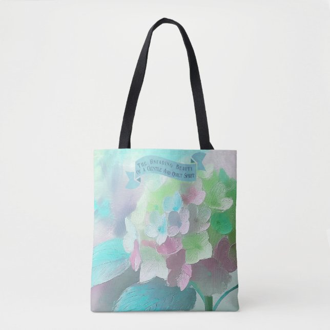 Pastel Orthensia Malte Blume, Bibelzitat Mutter Tasche (Vorderseite)