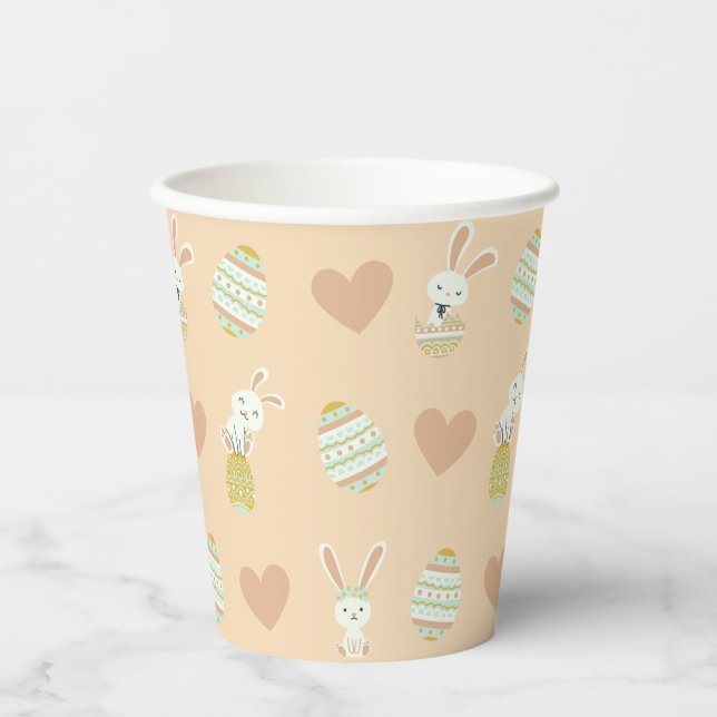 Pastel Oster Deluxe: Bunny & Egg Muster Pappbecher (Vorderseite)