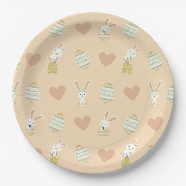 Pastel Oster Deluxe: Bunny & Egg Muster Pappteller (Vorderseite)