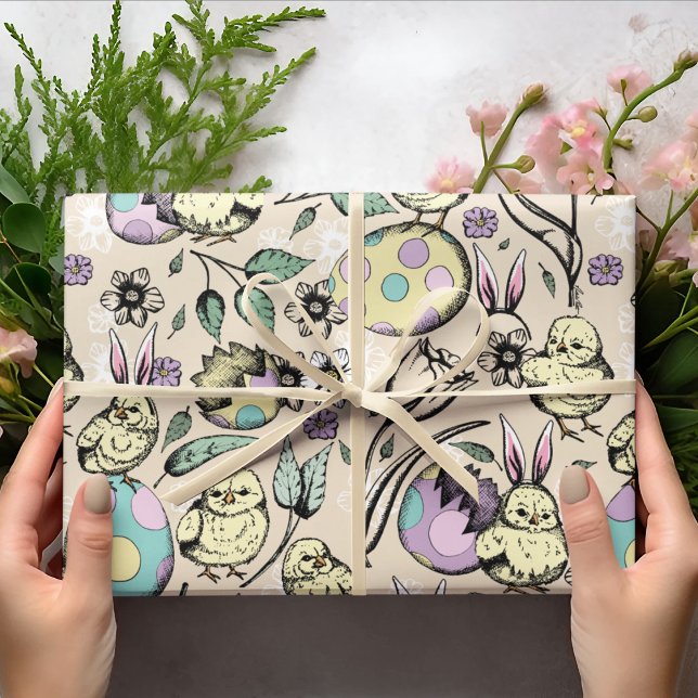Pastel Osterküken & Bunny Ohren, Eier, Blume Geschenkpapier (Von Creator hochgeladen)