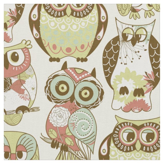 Pastel Owl Group Fabric Stoff (Nahaufnahme)
