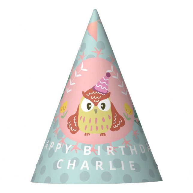 Pastel Owl Happy Birthday Partyhütchen (Vorderseite)