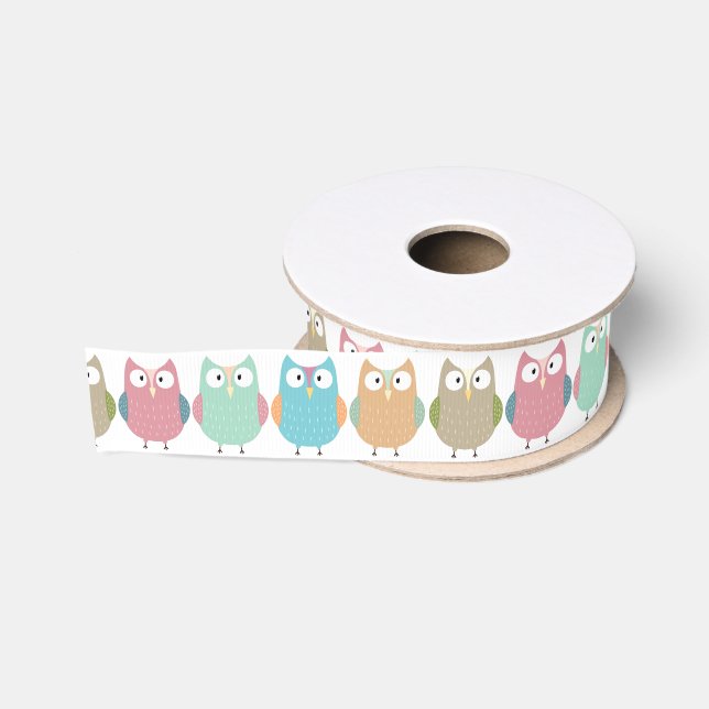 Pastel Owls auf der Parade Ripsband (Spule)