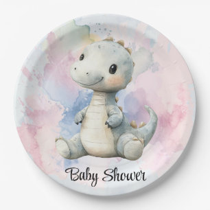 Pastel Paint Splash Adorable Dinosaur Kinderdusche Pappteller