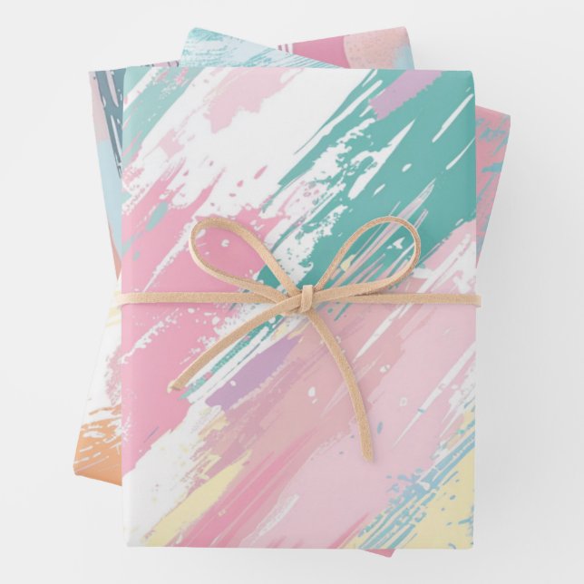 Pastel Paint Strokes Muster Geschenkpapier Set (Beispiel)