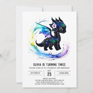 Pastel Painted Dragon Digital Girl Geburtstag Einladung