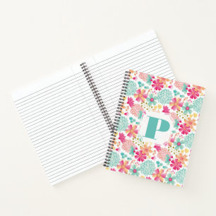 Pastel Painted Floral Monogram Spiral Notebook Notizbuch