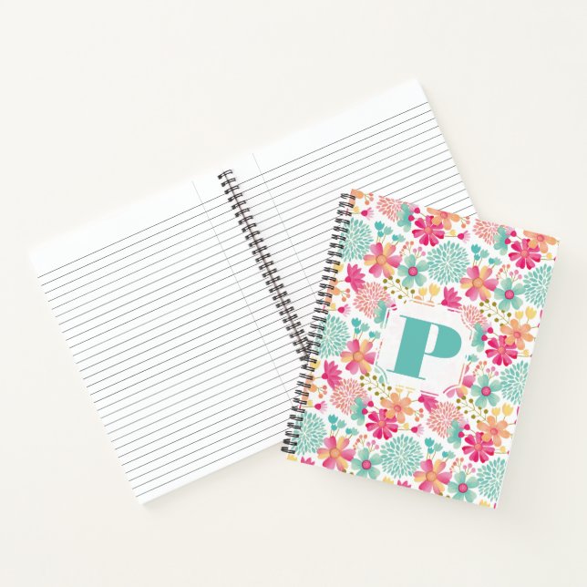 Pastel Painted Floral Monogram Spiral Notebook Notizbuch (Innenseite)
