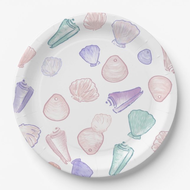 Pastel Painterly Seashell Unterhalb des Party Pappteller (Vorderseite)