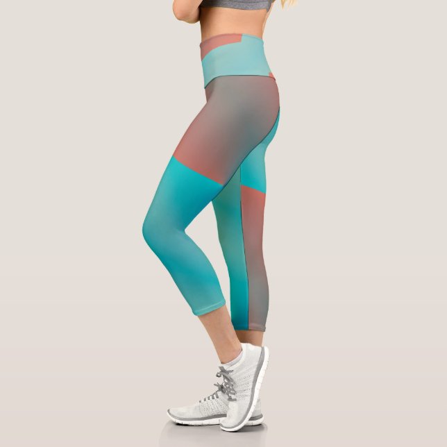 Pastel Pale Turquoise Coral Abstrakte Kunst Capri Leggings (Links)