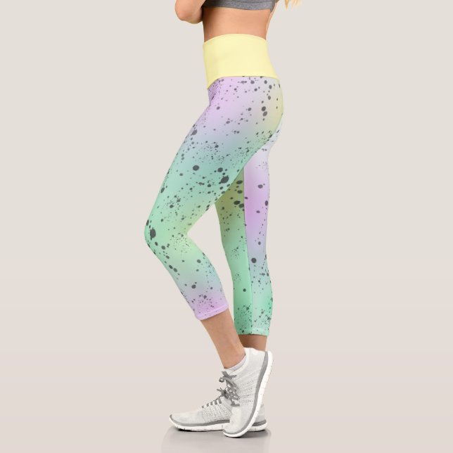 Pastel Pale Turquoise Pink Abstrakte Kunst Gray Sp Capri Leggings (Links)