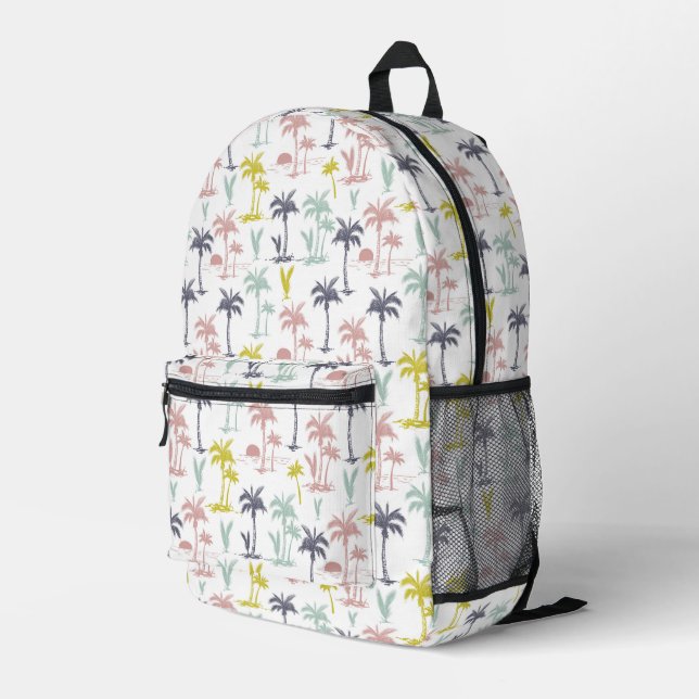 Pastel Palm Tree by Beach Pattern Bedruckter Rucksack (Rückseitige Ecke Rechts)