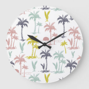 Pastel Palm Tree by Beach Pattern Große Wanduhr