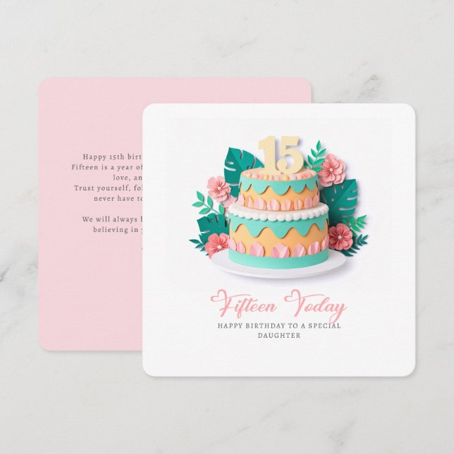 Pastel Paper-Cut Cake 15th Birthday Karte (Vorne/Hinten)