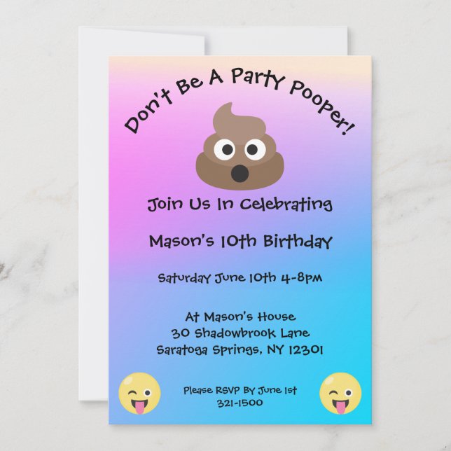 Pastel Party Pooper Emoji Invitation d'anniversair (Devant)