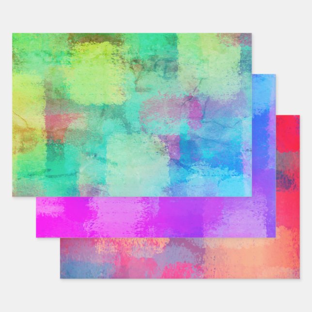 Pastel Patchwork Abstrakt Dreamy Art 3 Farben Geschenkpapier Set (Set)