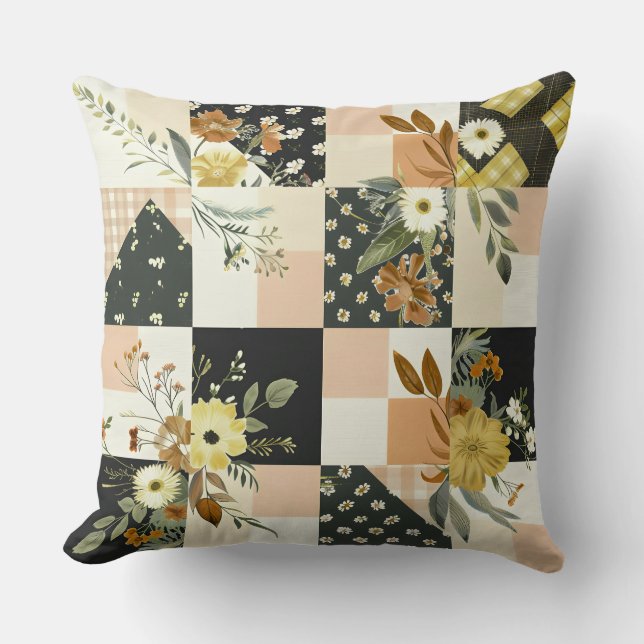 Pastel Patchwork Bauernhof Quilt Muster farbenfroh Kissen (Vorderseite)