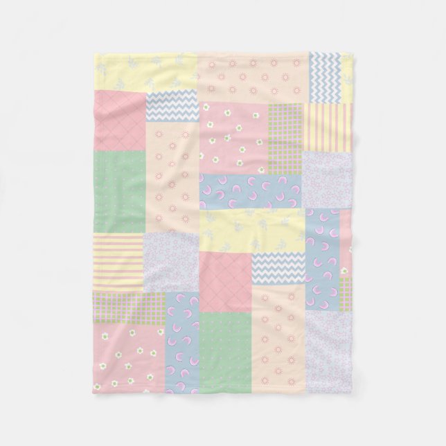 Pastel Patchwork Fleecedecke (Vorderseite)