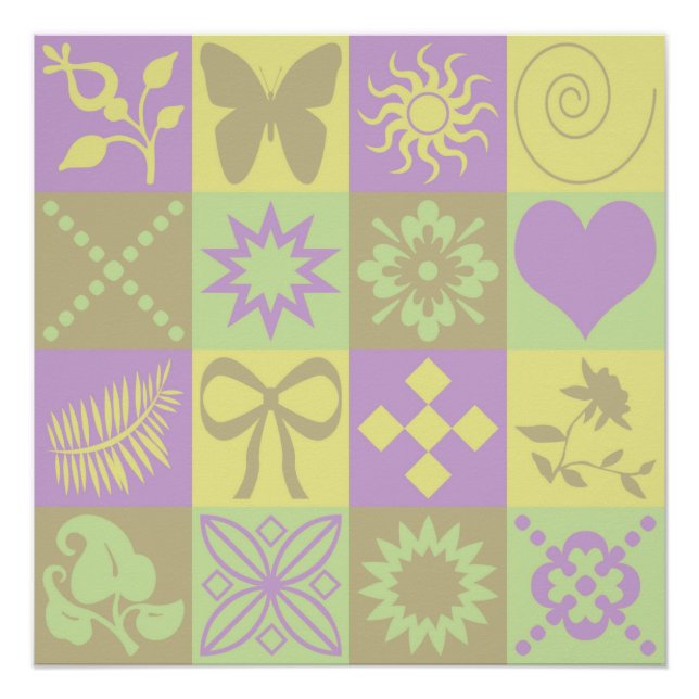 Pastel Patchwork Motif Muster Poster (Vorderseite)