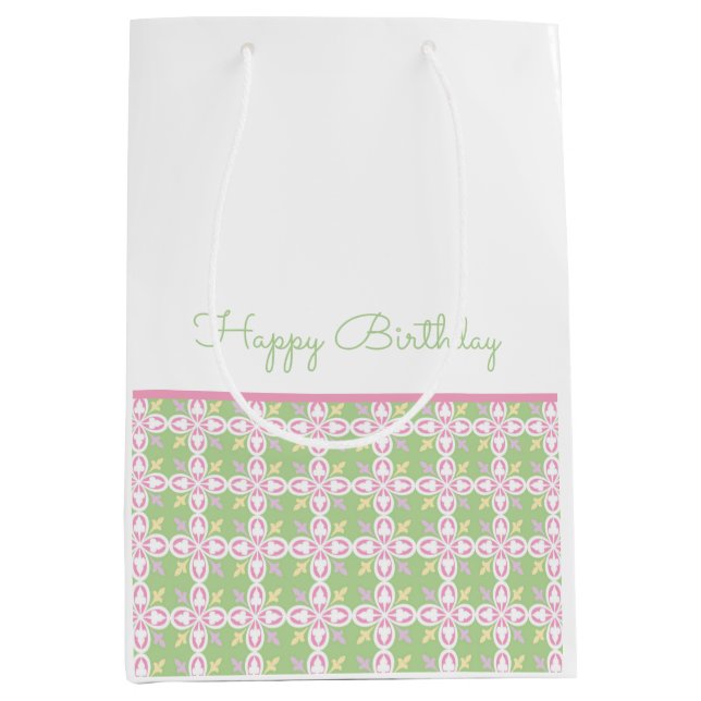 Pastel Pattern Frühlingsfarben Happy Birthday Swee Mittlere Geschenktüte (Vorderseite)