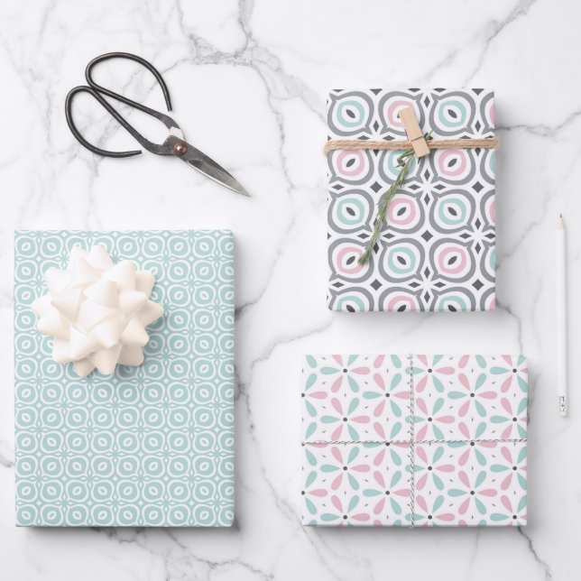 Pastel Pattern of Pink, Mint, Gray Geometric Shape Geschenkpapier Set (Vorderseite)