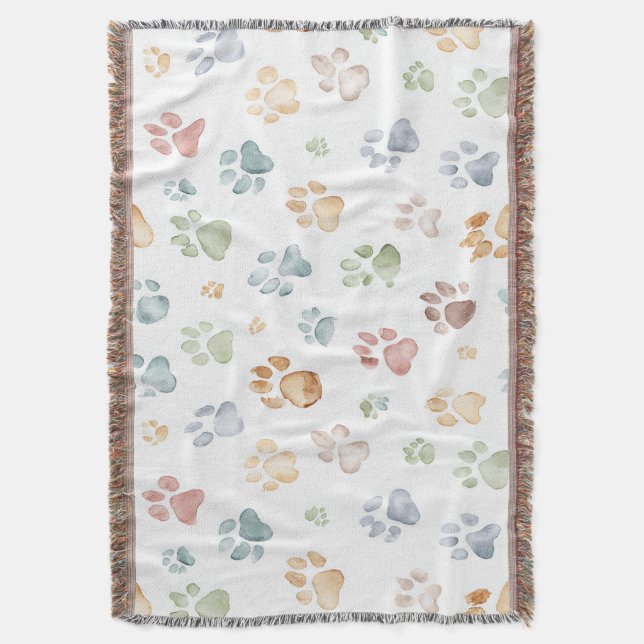 Pastel Paw Print Throw Blanket Cozy Bloom  Decke (Vorderseite Vertikal)