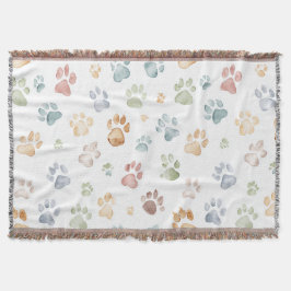 Pastel Paw Print Throw Blanket Cozy Bloom  Decke