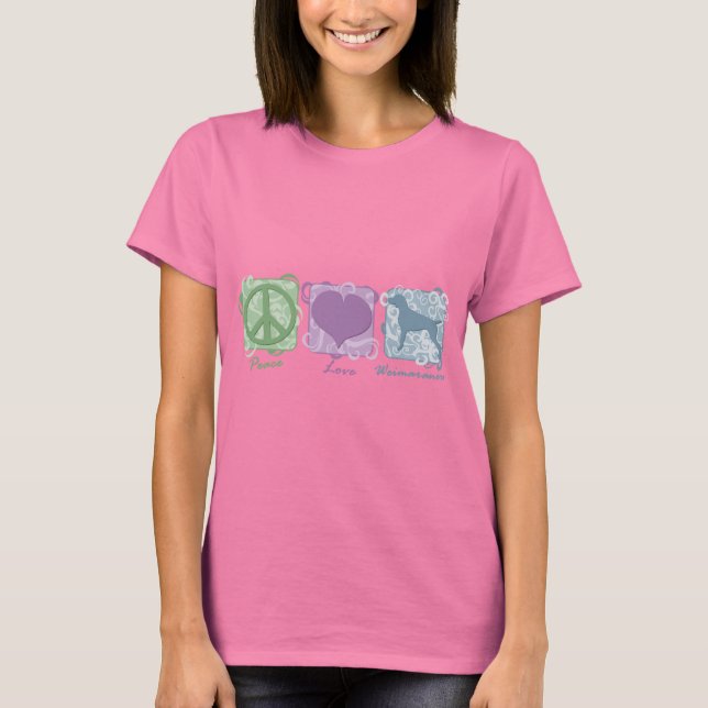 Pastel Peace, Liebe und Weimaraner T-Shirt (Vorderseite)
