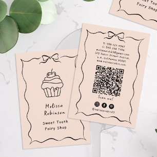Pastel Peach Cupcake Bäckerei, Coquette & QR Code Visitenkarte