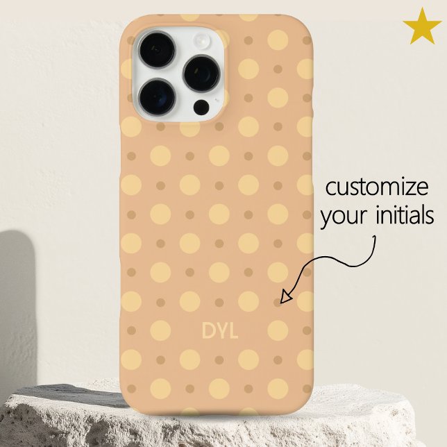 Pastel Peach Dots Pattern Custom Name Initials iPhone 16 Pro Max Hülle (Von Creator hochgeladen)