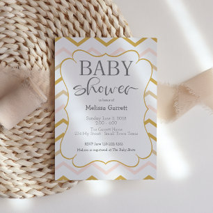 Pastel Peach et Gold Zig Zag Shower Invitation