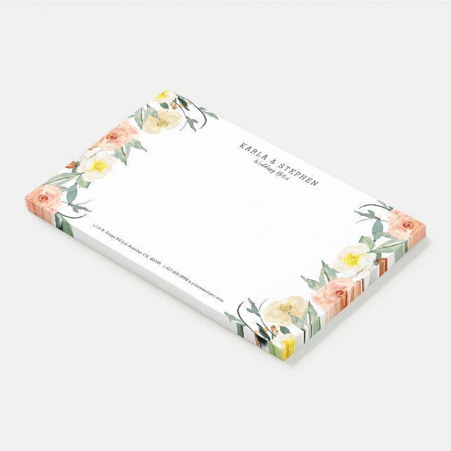 Pastel Peach Garden Blume Grenze Post-it Klebezettel (angewinkelt)