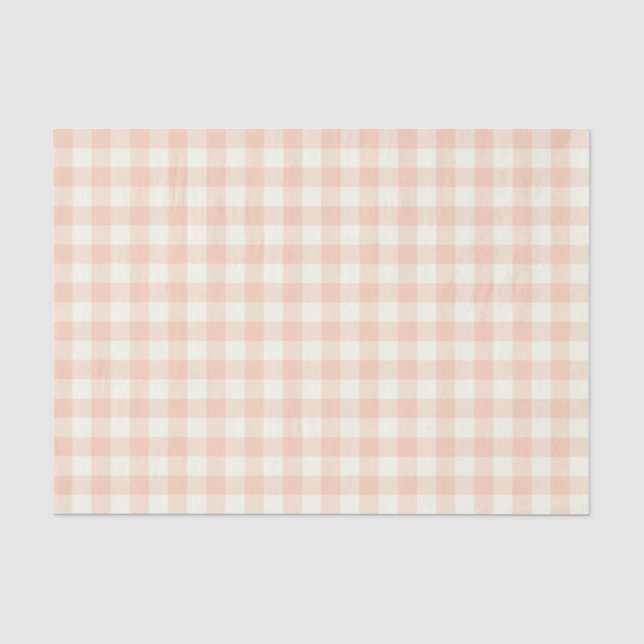 Pastel Peach Gingham Buffalo Karo Kariertes Muster Seidenpapier (Vorderseite)