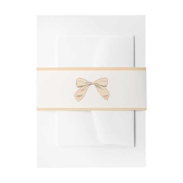 Pastel Peach Kariert Bow Elegante neutrale Babydus Einladungsbanderole (Vorderseite Beispiel)