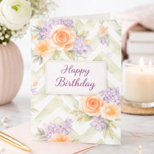 Pastel Peach Lavender Floral Sage Chevron Birthday