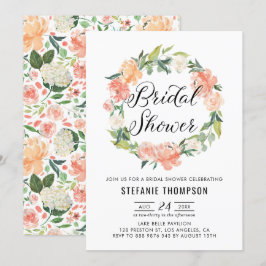 Pastel Peach Peonies Blumenkranz Brautparty Einladung