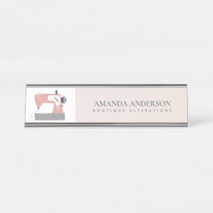 PASTEL PEACH PINK BLUSH GRAY SEWINE MASCHINE TAILO SCHREIBTISCHNAMENSPLAKETTE