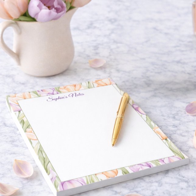 Pastel Peach Purple Spring Floral Name Notepad Notizblock (Von Creator hochgeladen)