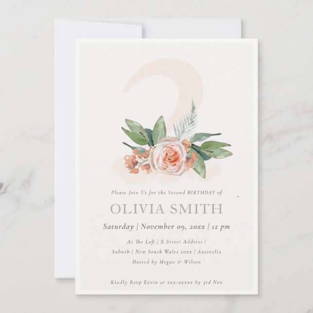 Pastel Peach Rose Floral Bunch 2e Invitation d'ann (Devant)