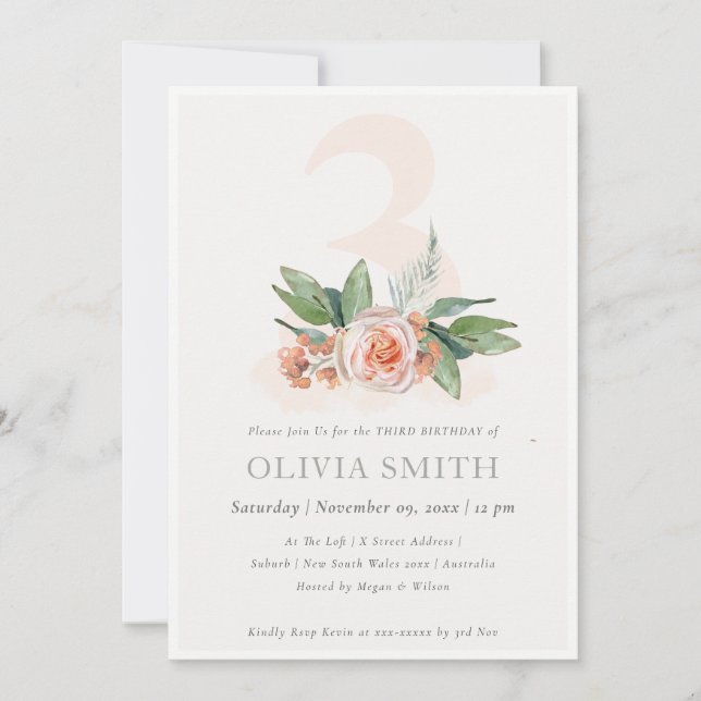 Pastel Peach Rose Floral Bunch 3ème Invitation d'a (Devant)