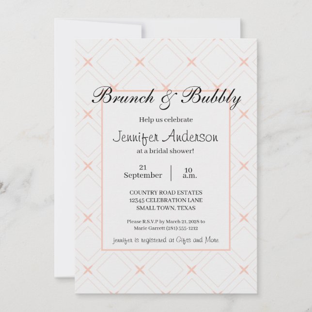Pastel Peach und Cream Geometric Bridal Brunch (Vorderseite)