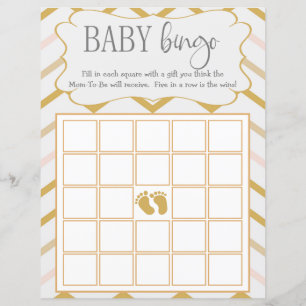 Pastel Peach und Gold Zig Zag Baby Bingo
