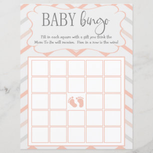 Pastel Peach und Gray Zig Zag Baby Bingo