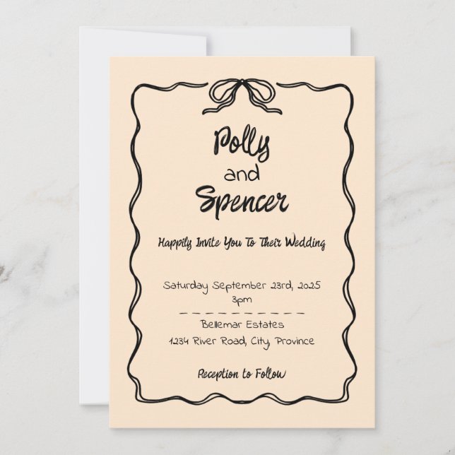Pastel Penmanship Wedding Einladung Apricot (Vorderseite)